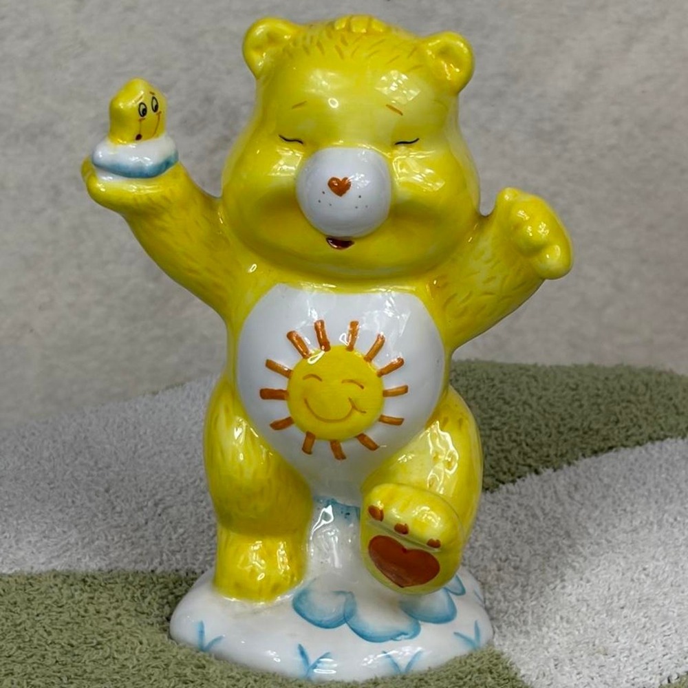 Vintage 1980s Care Bears Funshine Bear Ceramic Coin Bank Yellow 7.5"